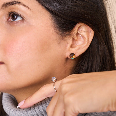 Terre | Argent sterling .925 | Boucles d'Oreilles Verre Galaxie